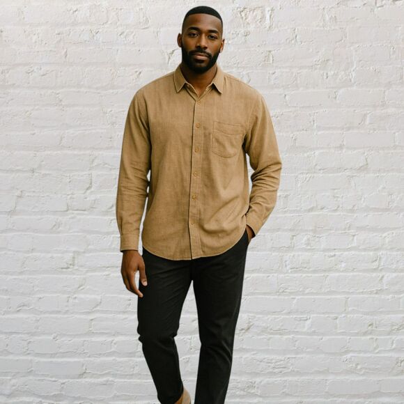 Bugatchi Uomo Linen Shirt XXL Tan Beige Button Down Long Sleeve Classic Fit ✨ - Picture 1 of 16